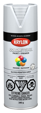 Krylon 455310007 Enamel Spray Paint, Gloss, Pewter Gray, 12 oz, Can